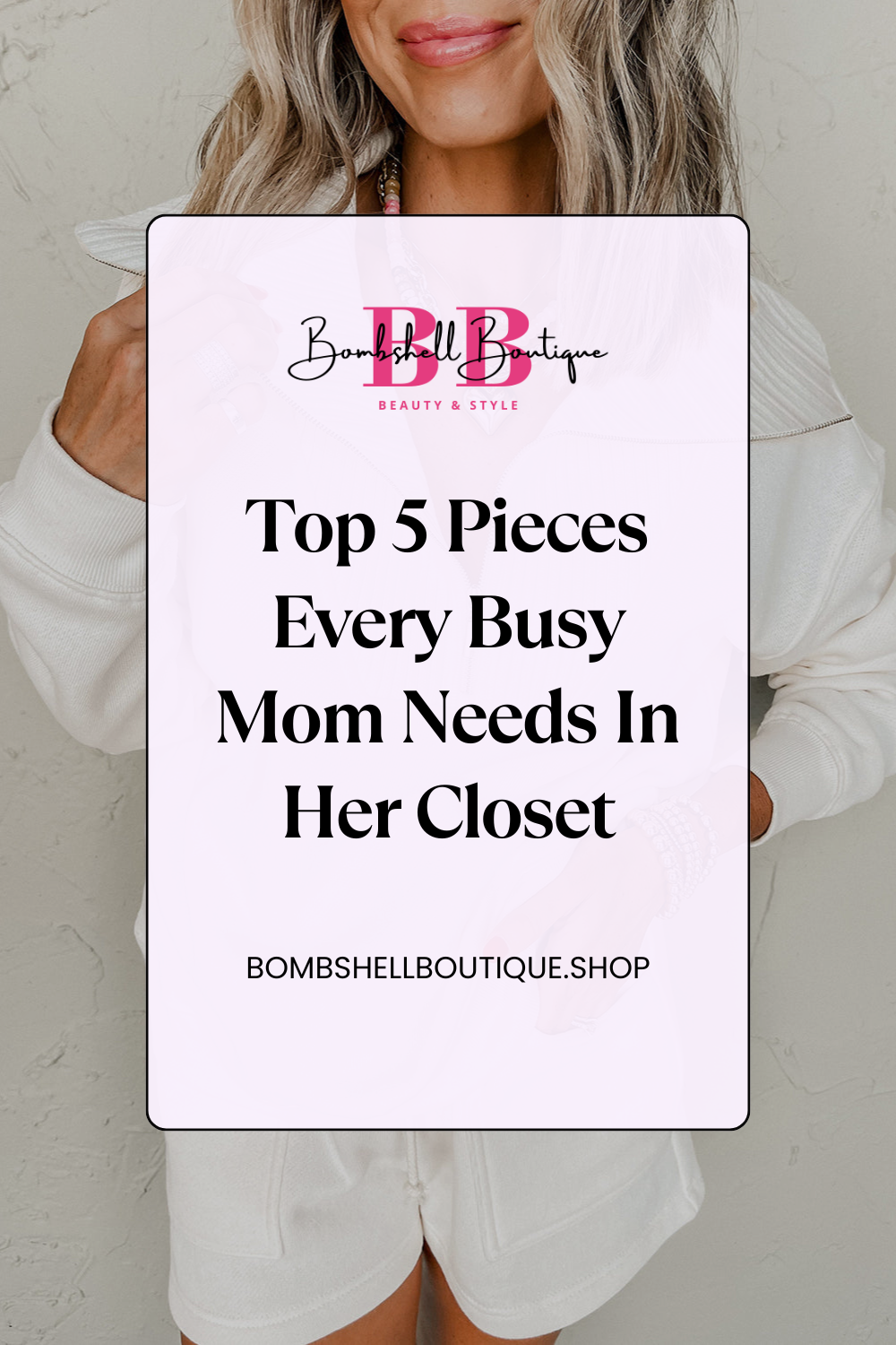 Stylish mom wearing a cute two piece set from Bombshell Boutique, showcasing wardrobe essentials for moms.