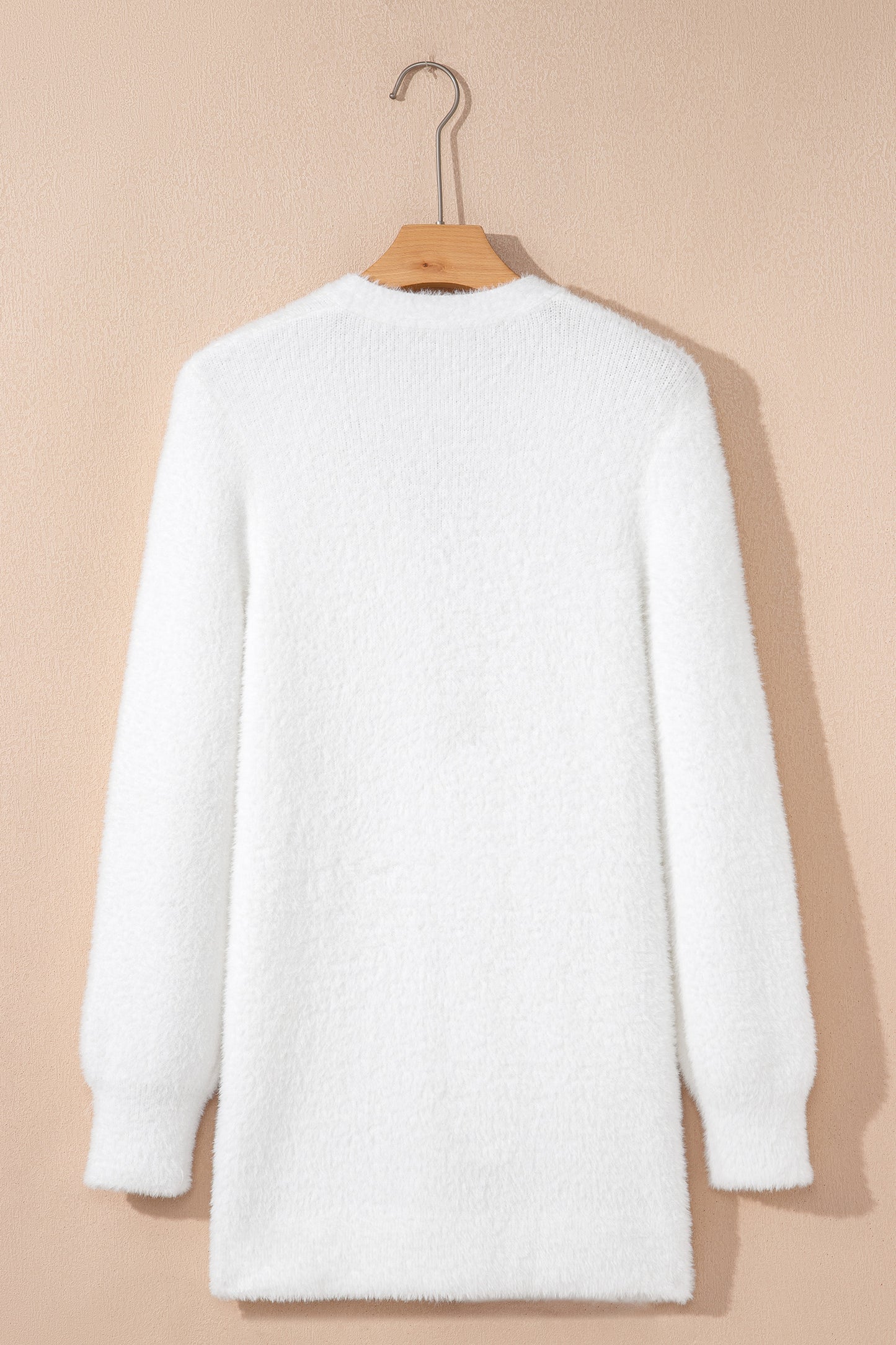 Smoke Gray Fuzzy Buttoned Front Midi Solid Cardigan
