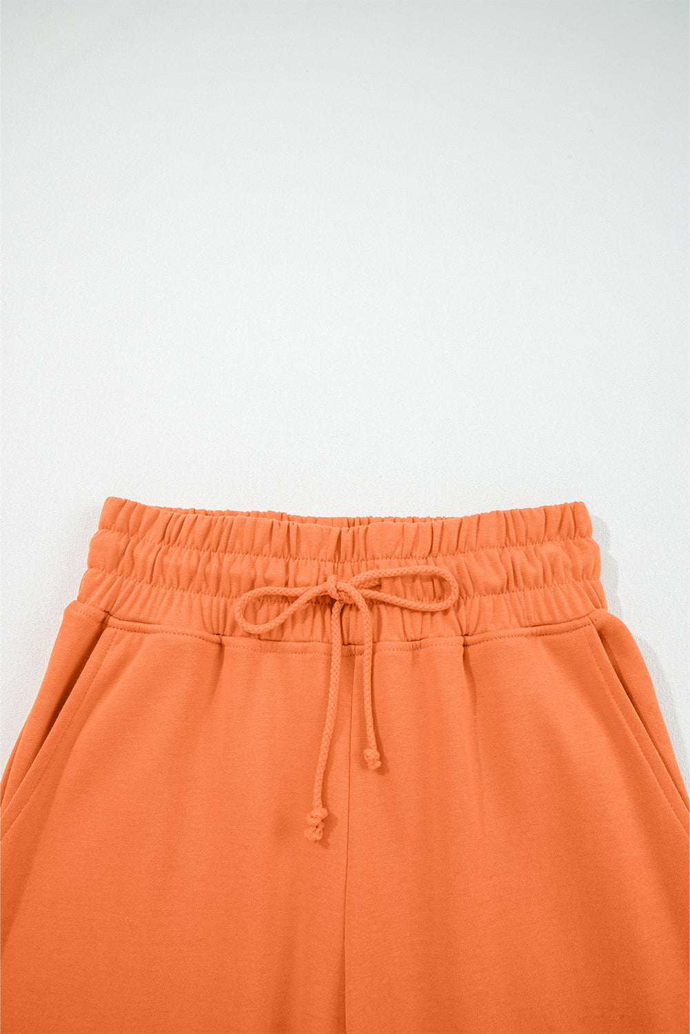 Light Pink Drop Shoulder Puff Sleeve Crop Pullover Drawstring Wide Leg Pants Set