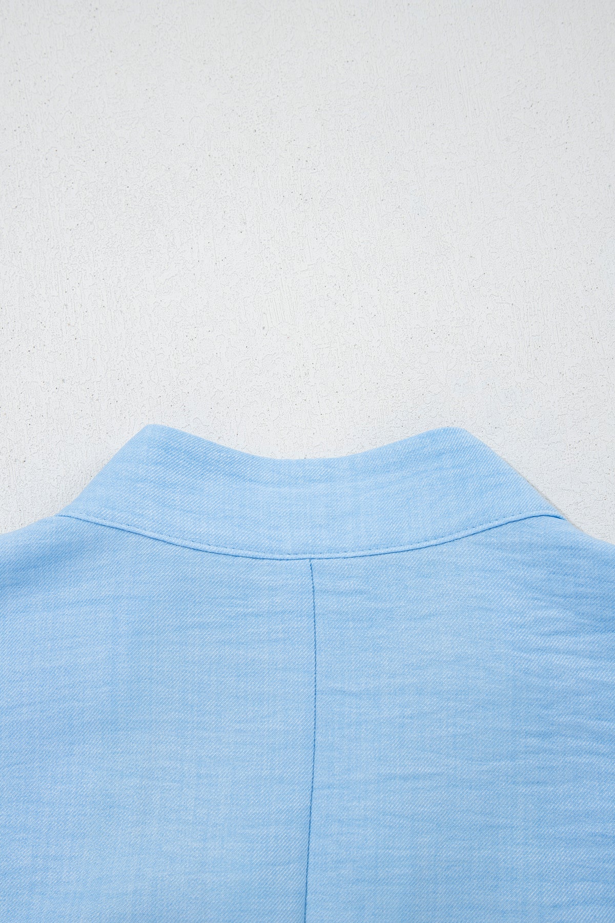 Beau Blue Crochet Lace Accent Pullover Rolled Short Sleeve Blouse