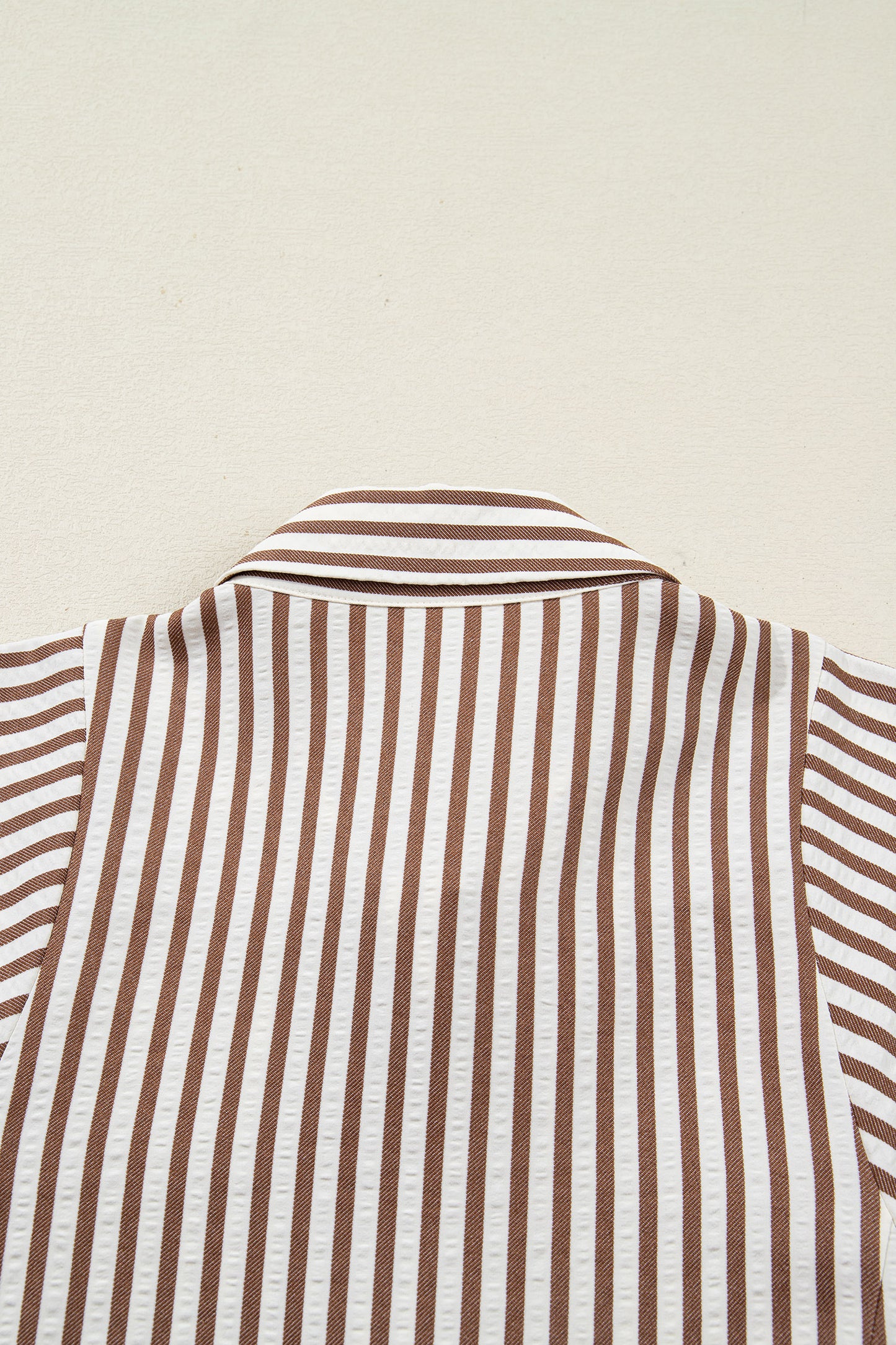 Brown Stripe Knot Waist Puff Sleeve Button Down Mini Shirt Dress