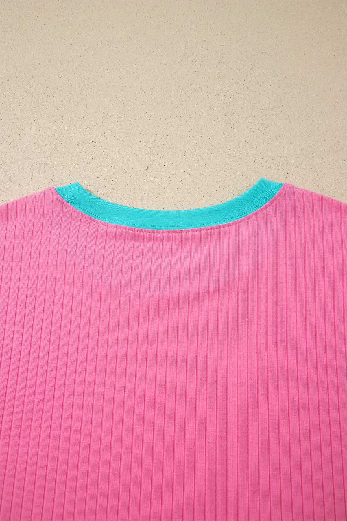 Clearly Aqua Soft Ribbed Color Block Trim Casual Short Set