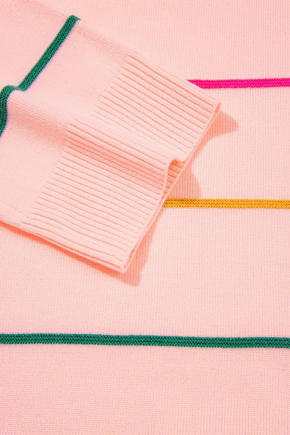 Pink Striped Half Sleeve Drop Shoulder Sweater