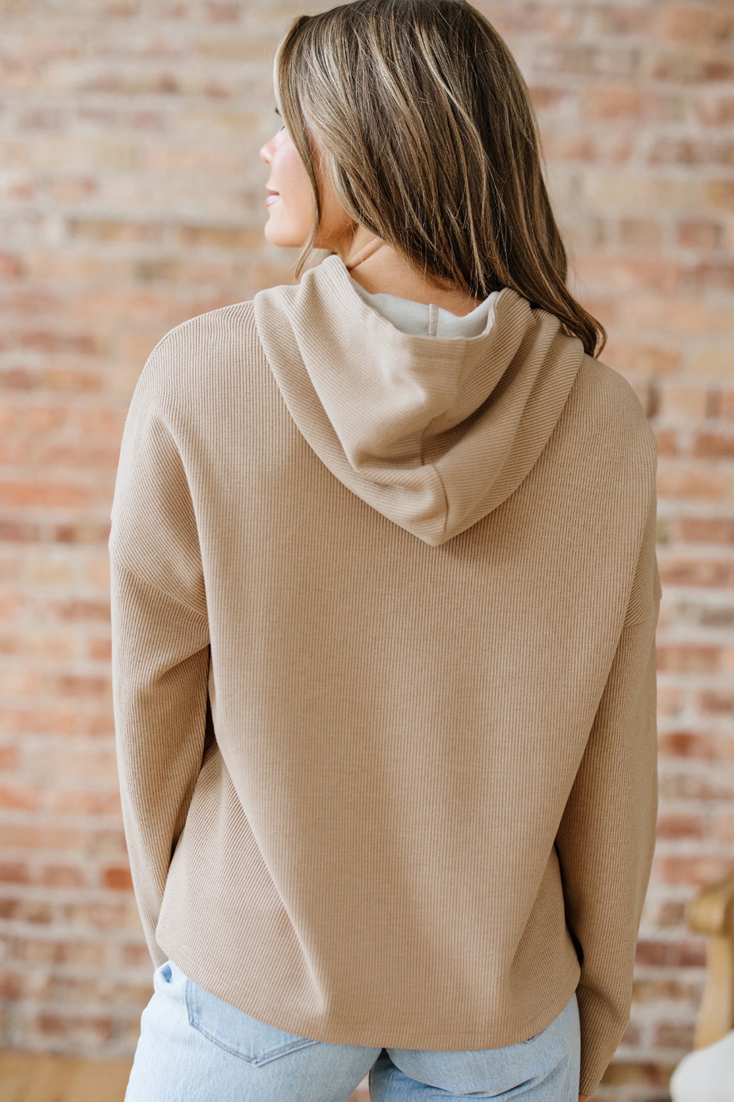 Jet Stream Thermal Textured Lace Drawstring Baggy Hoodie