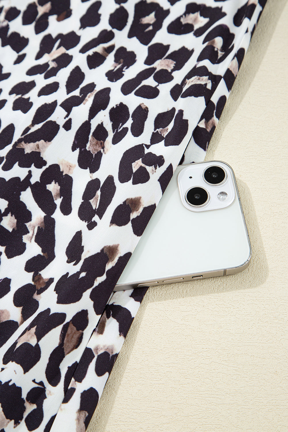 Multicolour Button Striped Collar Leopard Print Long Sleeve Flared Dress