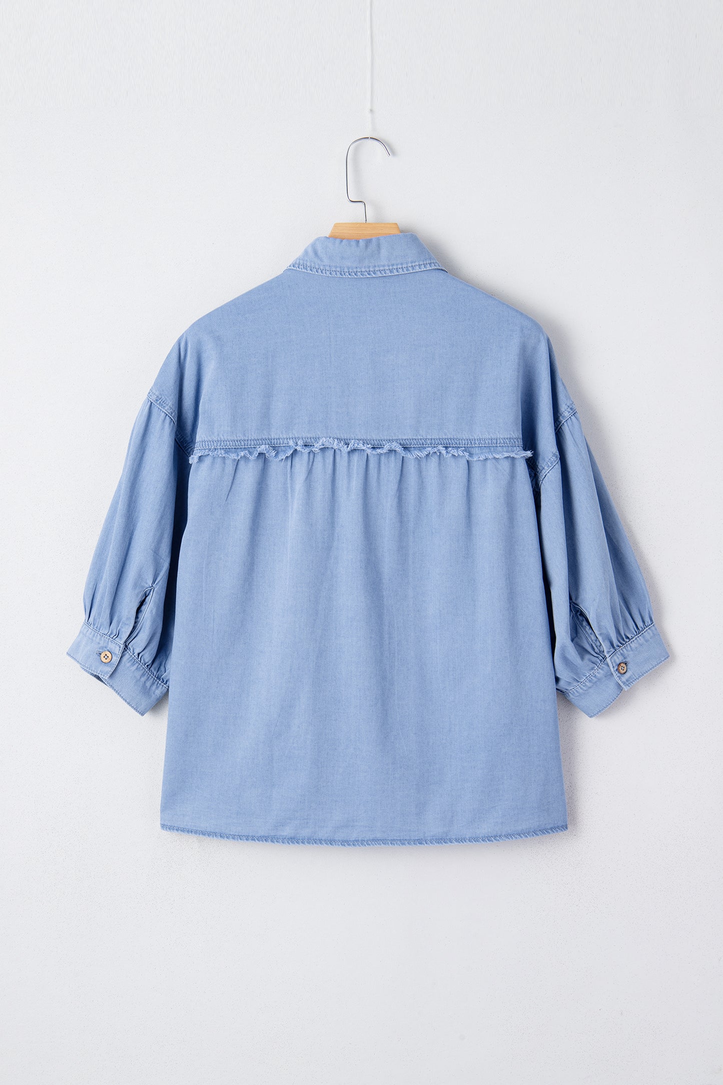 Myosotis Washed Drop Shoulder Bracelet Sleeve Chambray Shirt