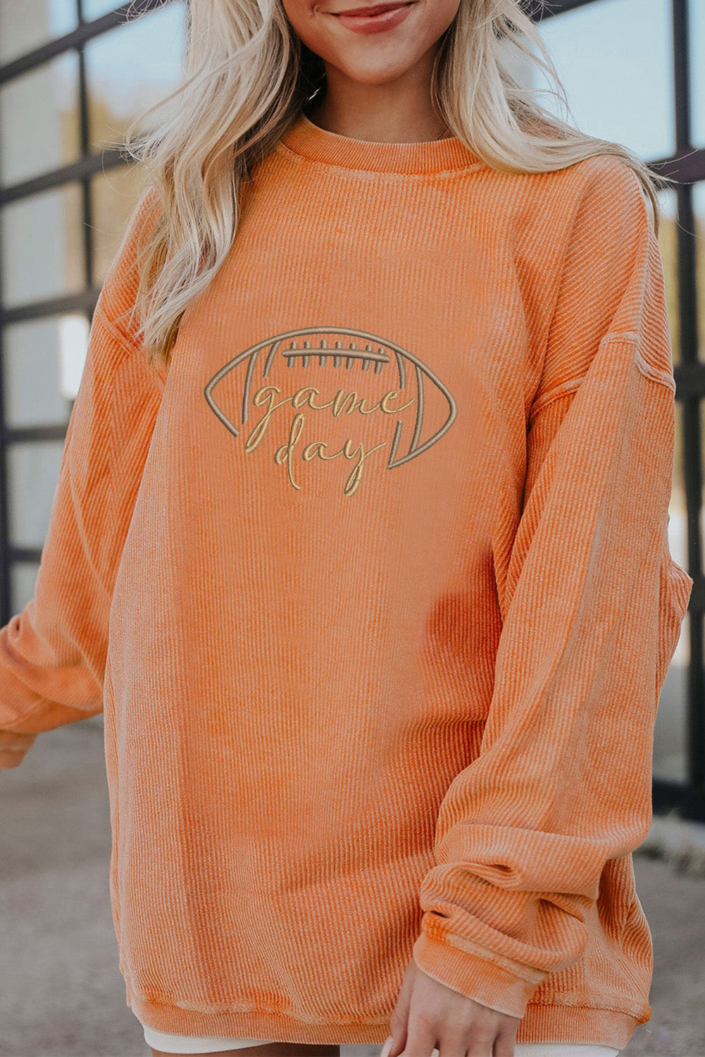 Black Rugby Game Day Embroidered Corduroy Sweatshirt