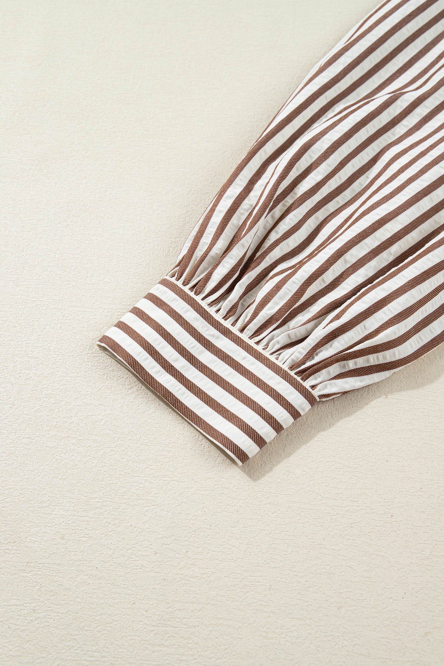 Brown Stripe Knot Waist Puff Sleeve Button Down Mini Shirt Dress