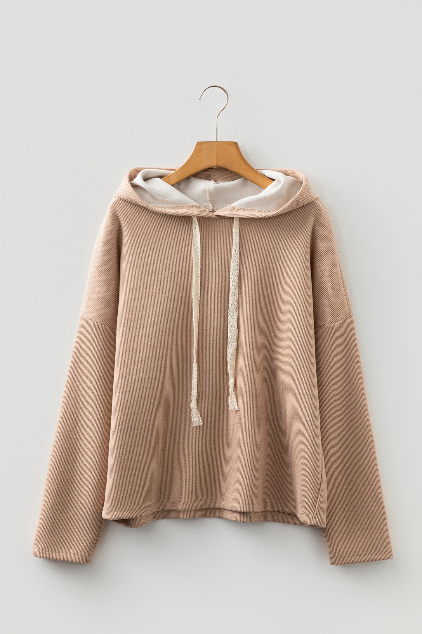 Jet Stream Thermal Textured Lace Drawstring Baggy Hoodie