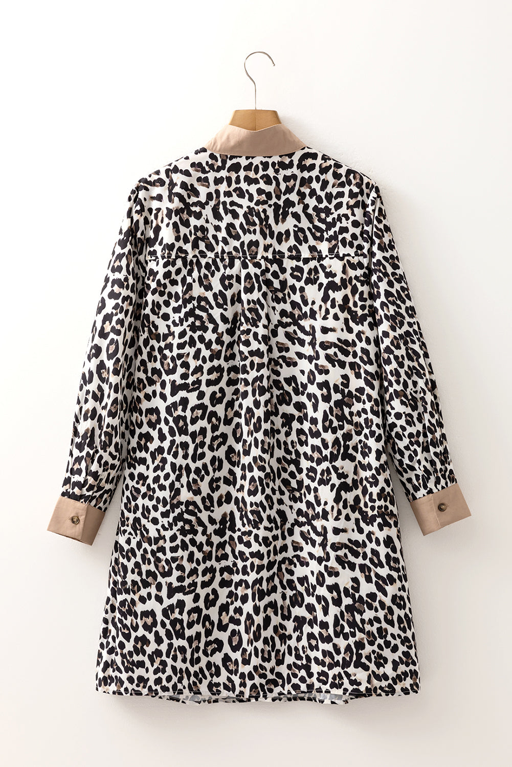 Multicolour Button Striped Collar Leopard Print Long Sleeve Flared Dress