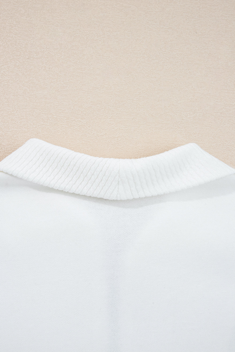 White Ribbed Collar Drop Shoulder Sweatshirt and Shorts Set