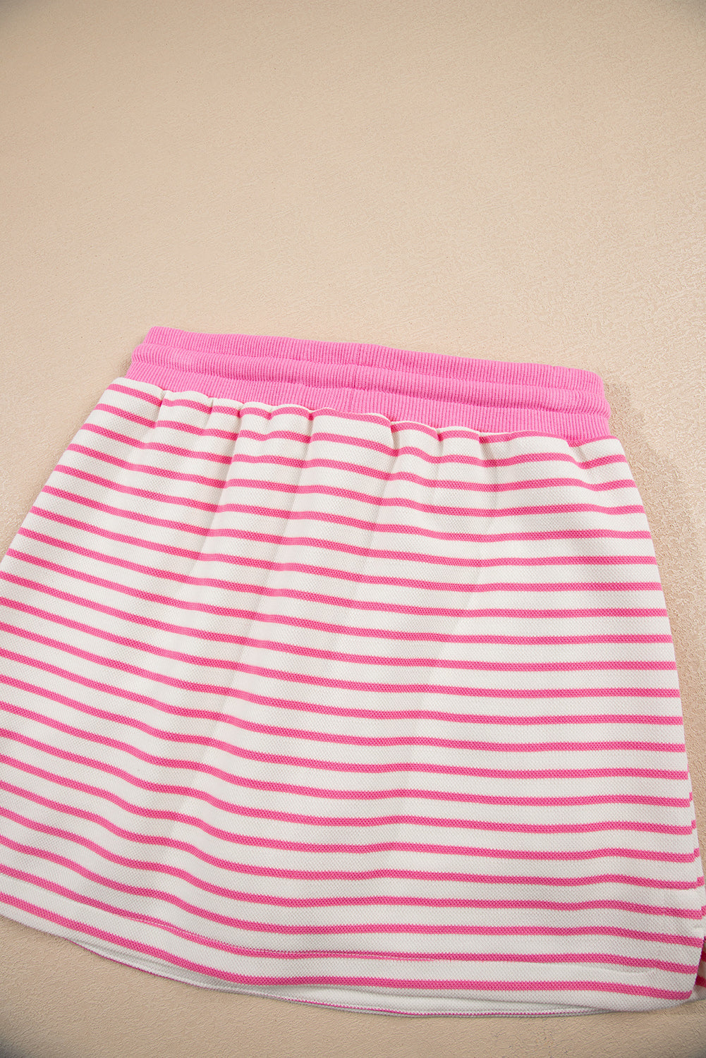 Pink Stripe Collared V Neck Drop Shoulder Pullover and Skort 2pcs Outfit