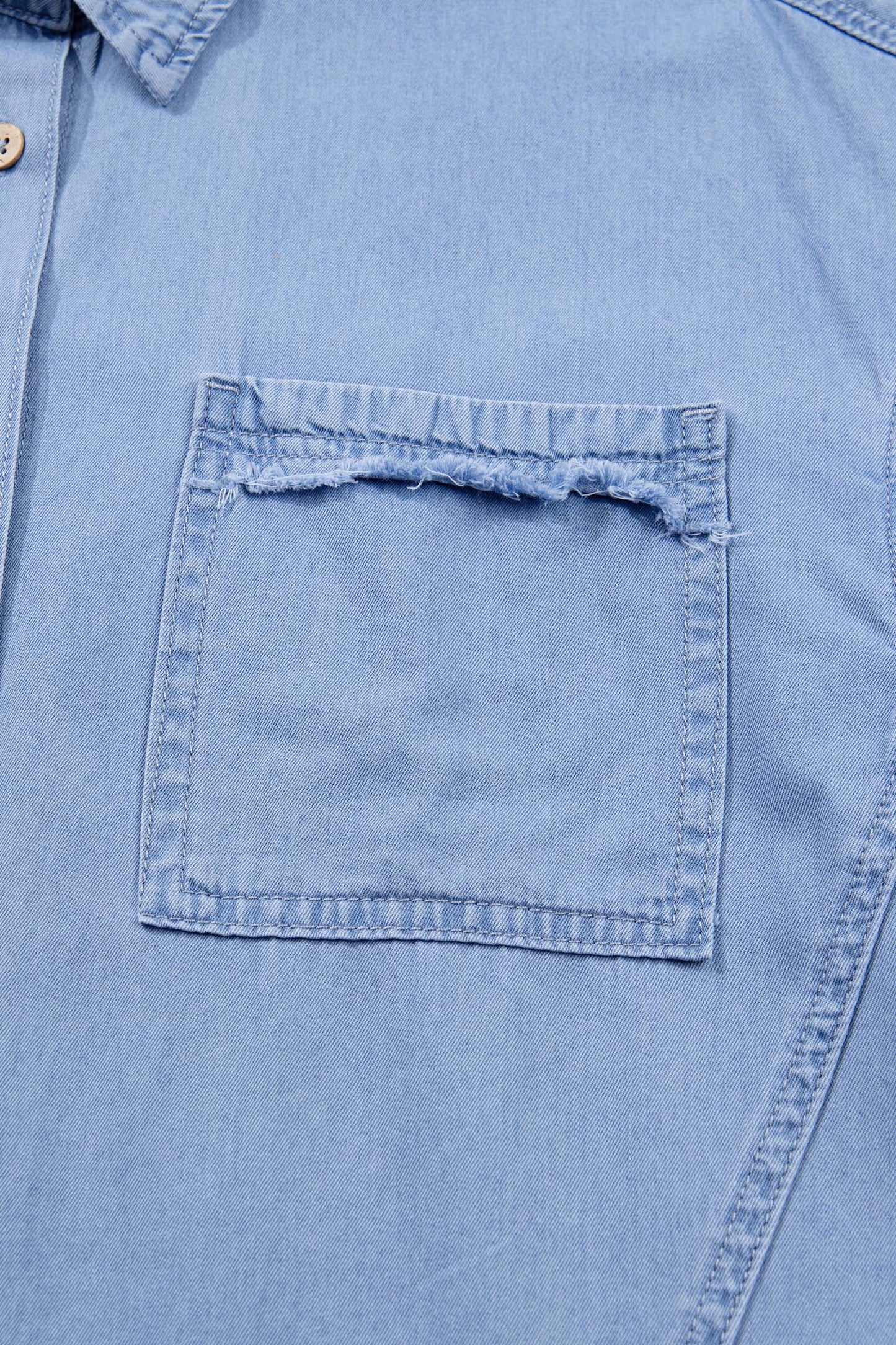 Myosotis Washed Drop Shoulder Bracelet Sleeve Chambray Shirt