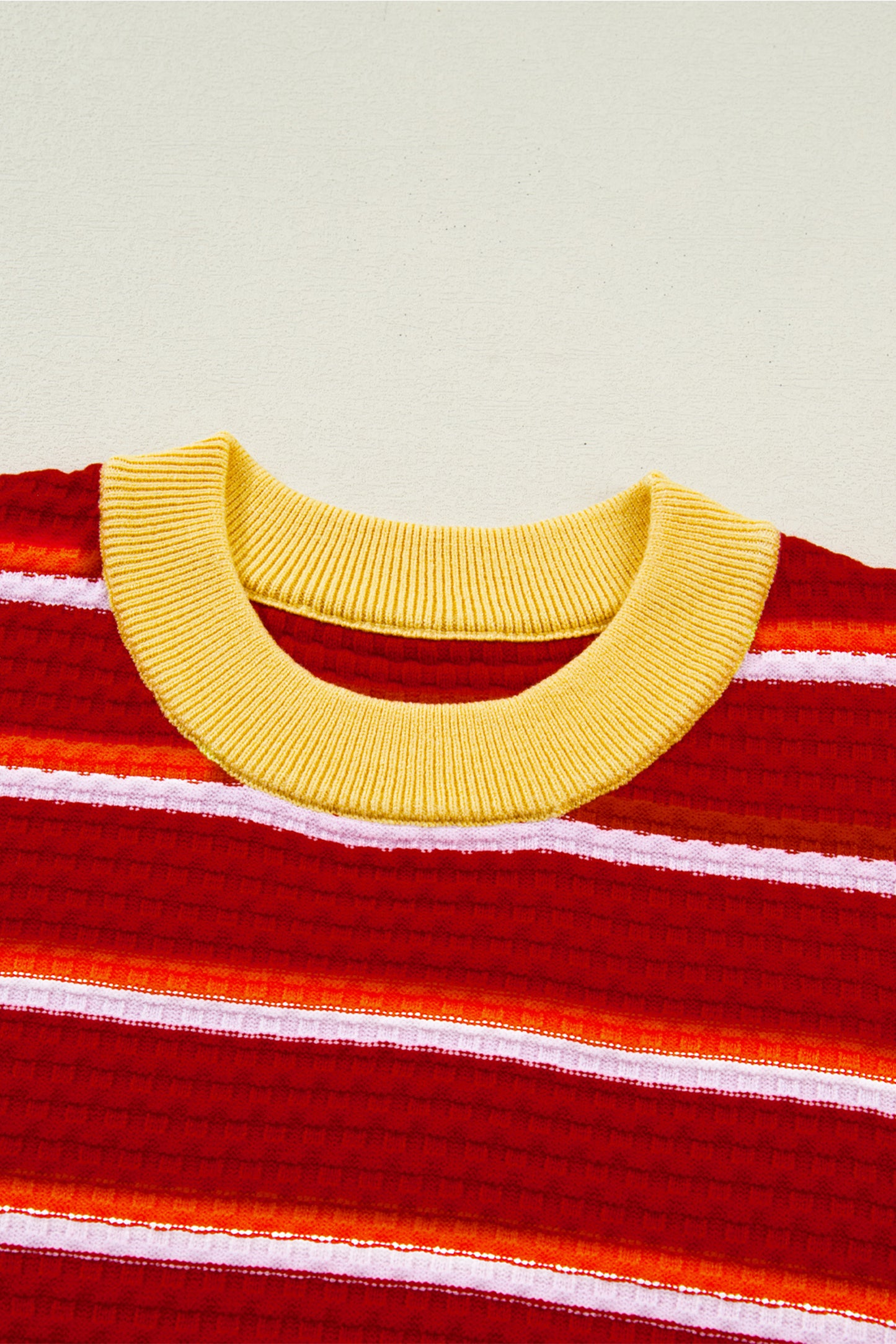 Sky Blue Stripe Colorblock Trim Half Sleeve Sweater Top