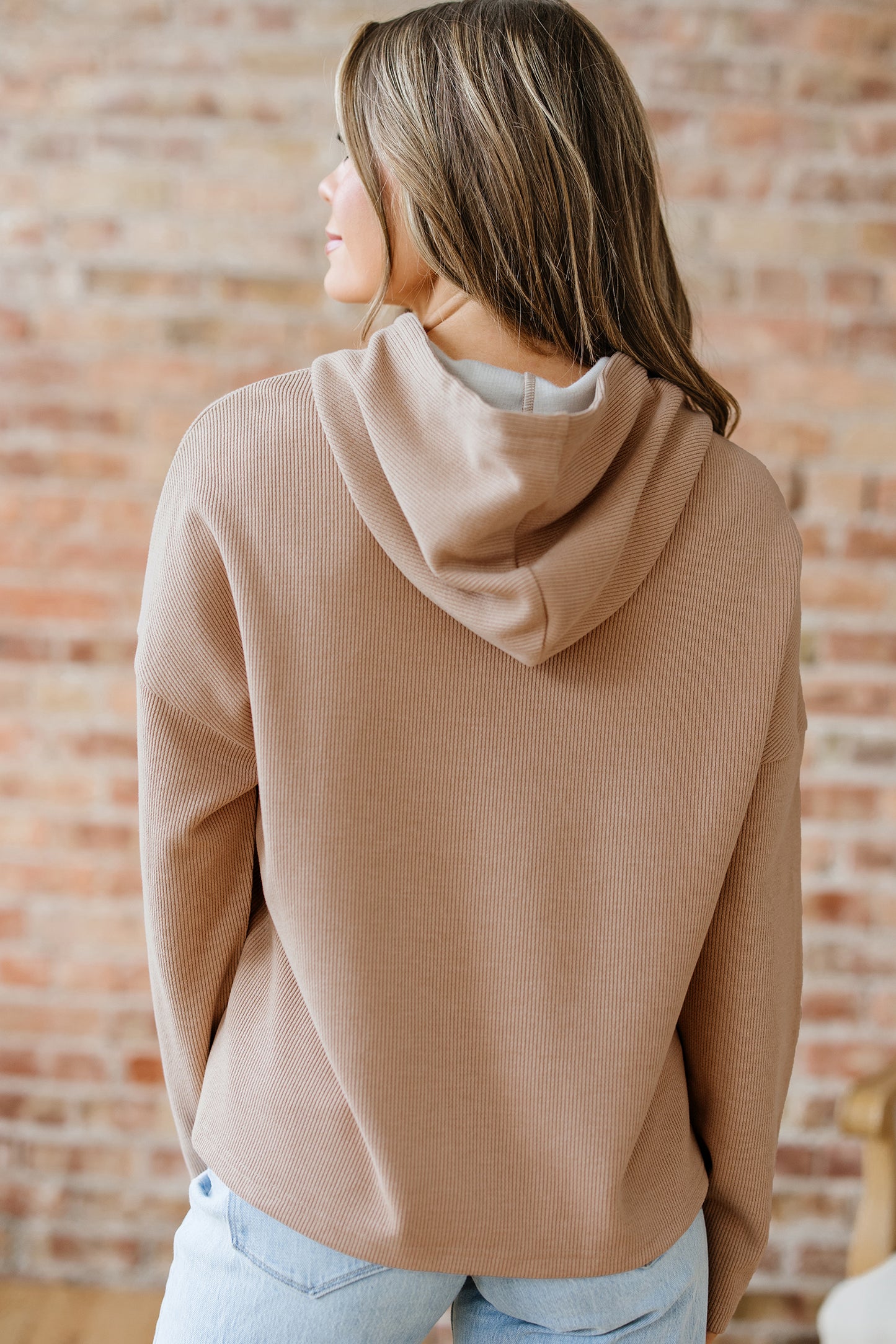 Jet Stream Thermal Textured Lace Drawstring Baggy Hoodie