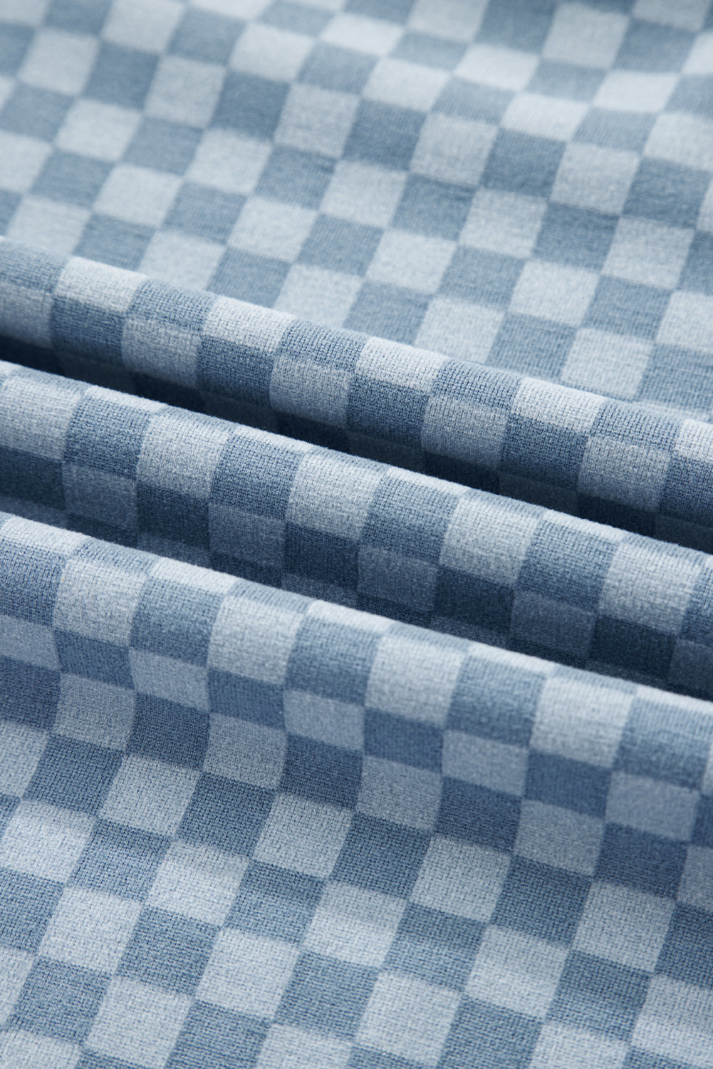 Sky Blue Checkerboard Long Sleeve Pullover and Shorts Set