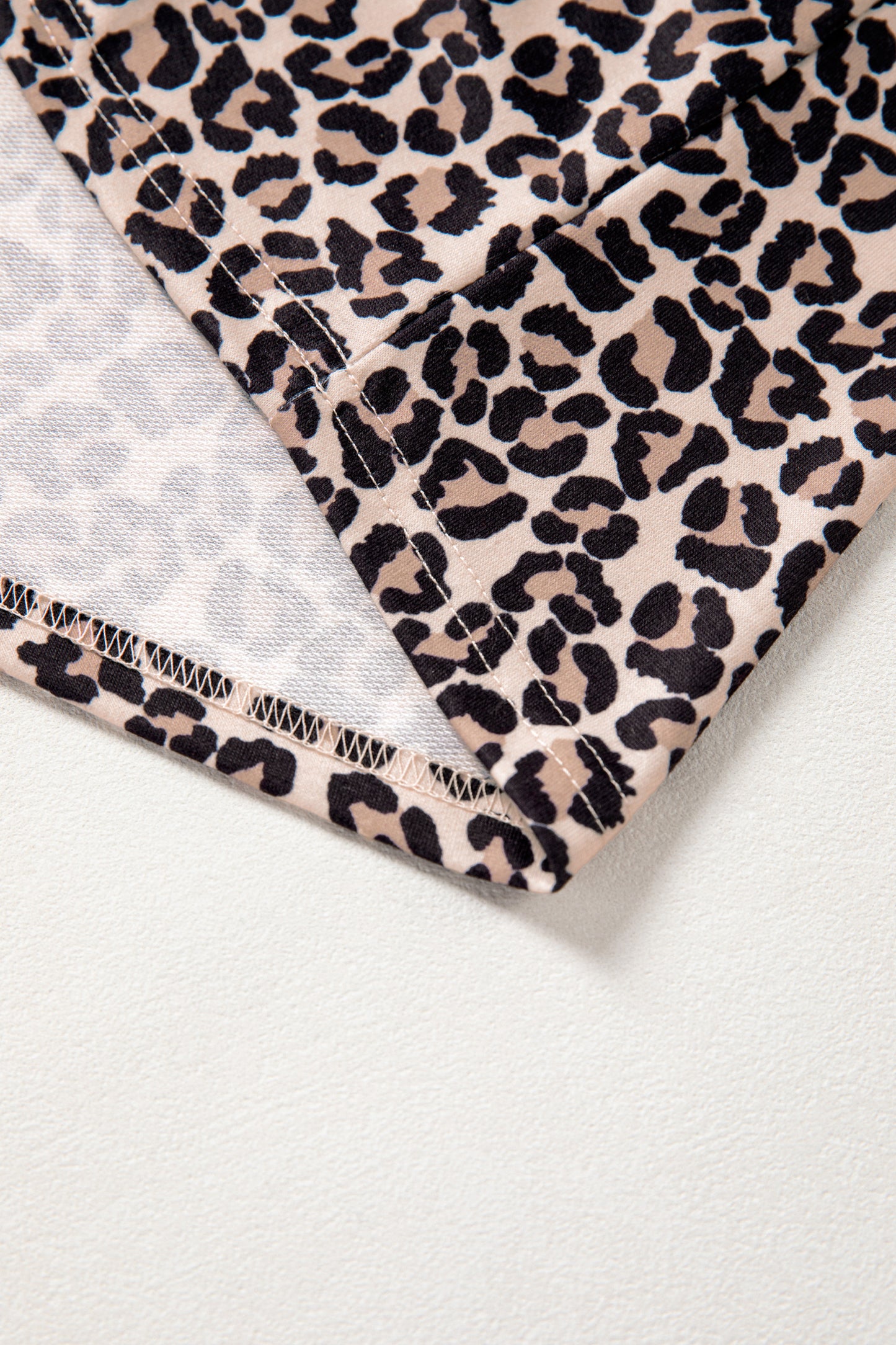 Brown Leopard Print Half Zip Striped Trim Patchwork Short Sleeve Top