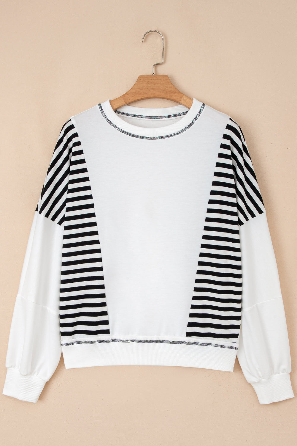 Red Stripe Colorblock Patchwork Contrast Stitching Oversize Sweatshirt