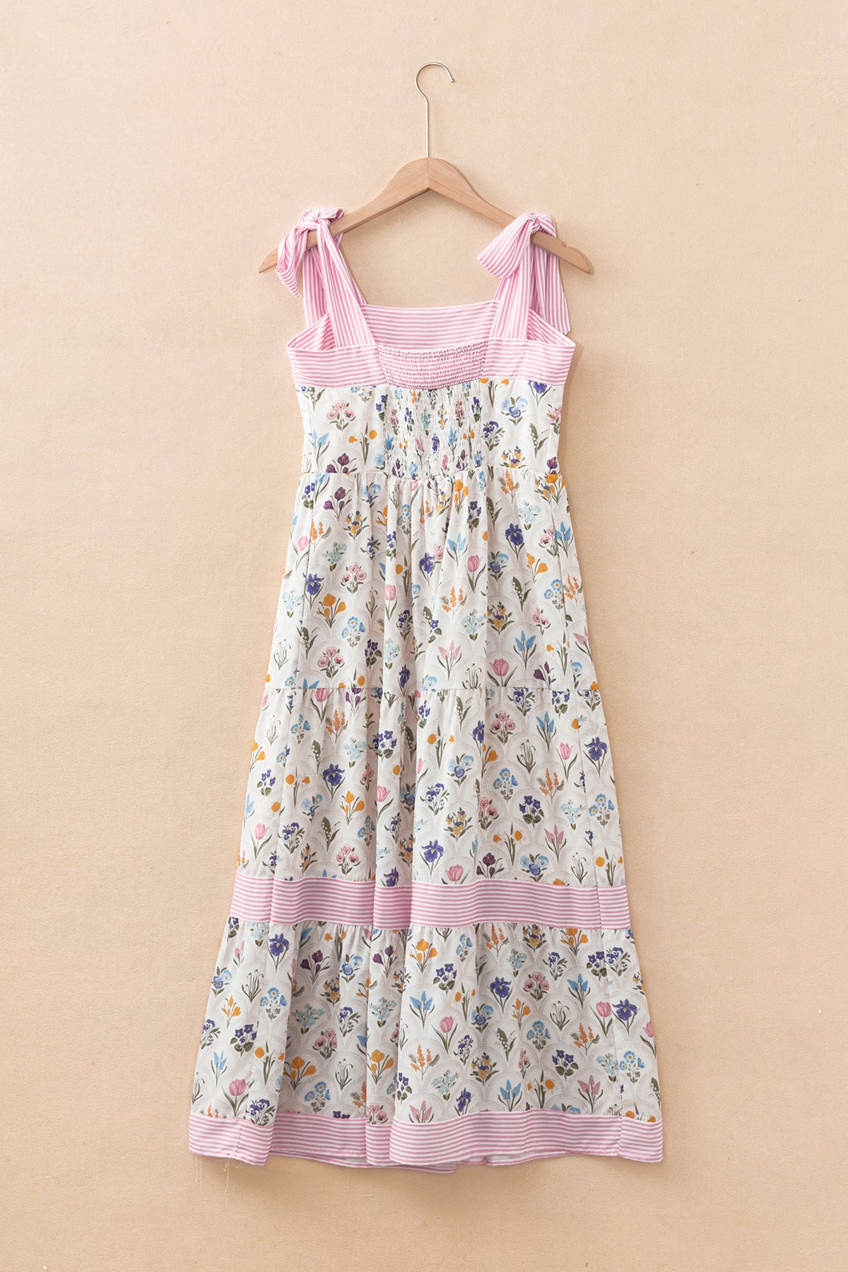 Multicolour Floral Print Striped Detail Knot Straps Maxi Dress