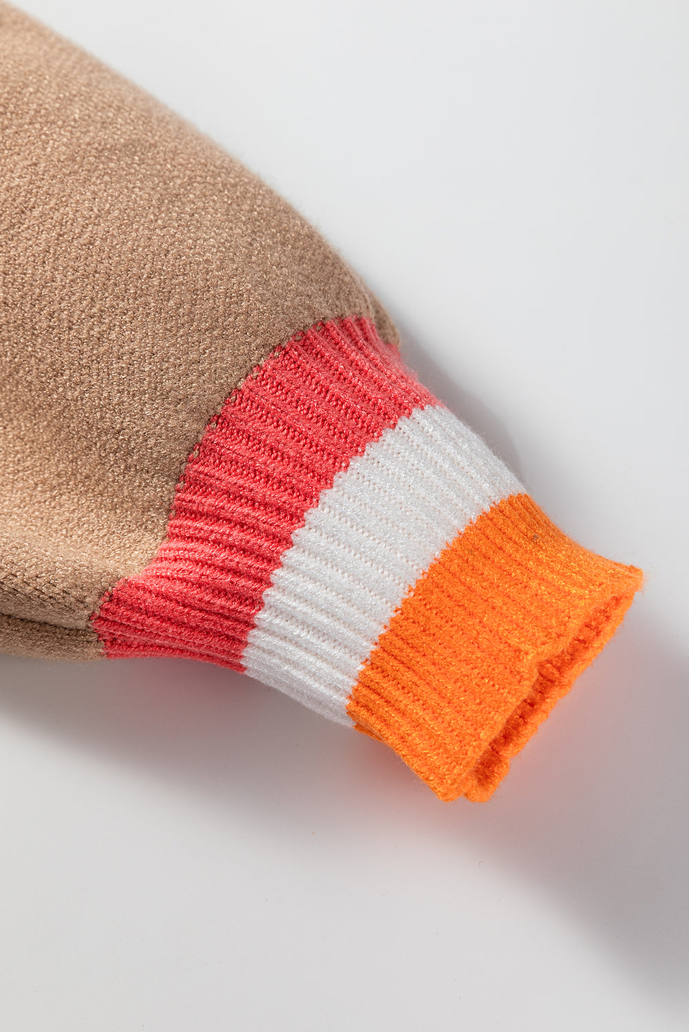 Smoke Gray Big Flower Pattern Contrast Striped Baggy Sweater