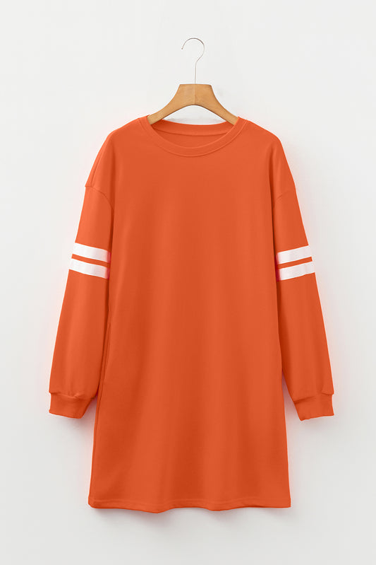 Sky Blue Varsity Contrast Banded Sleeve Shift Sweatshirt Dress