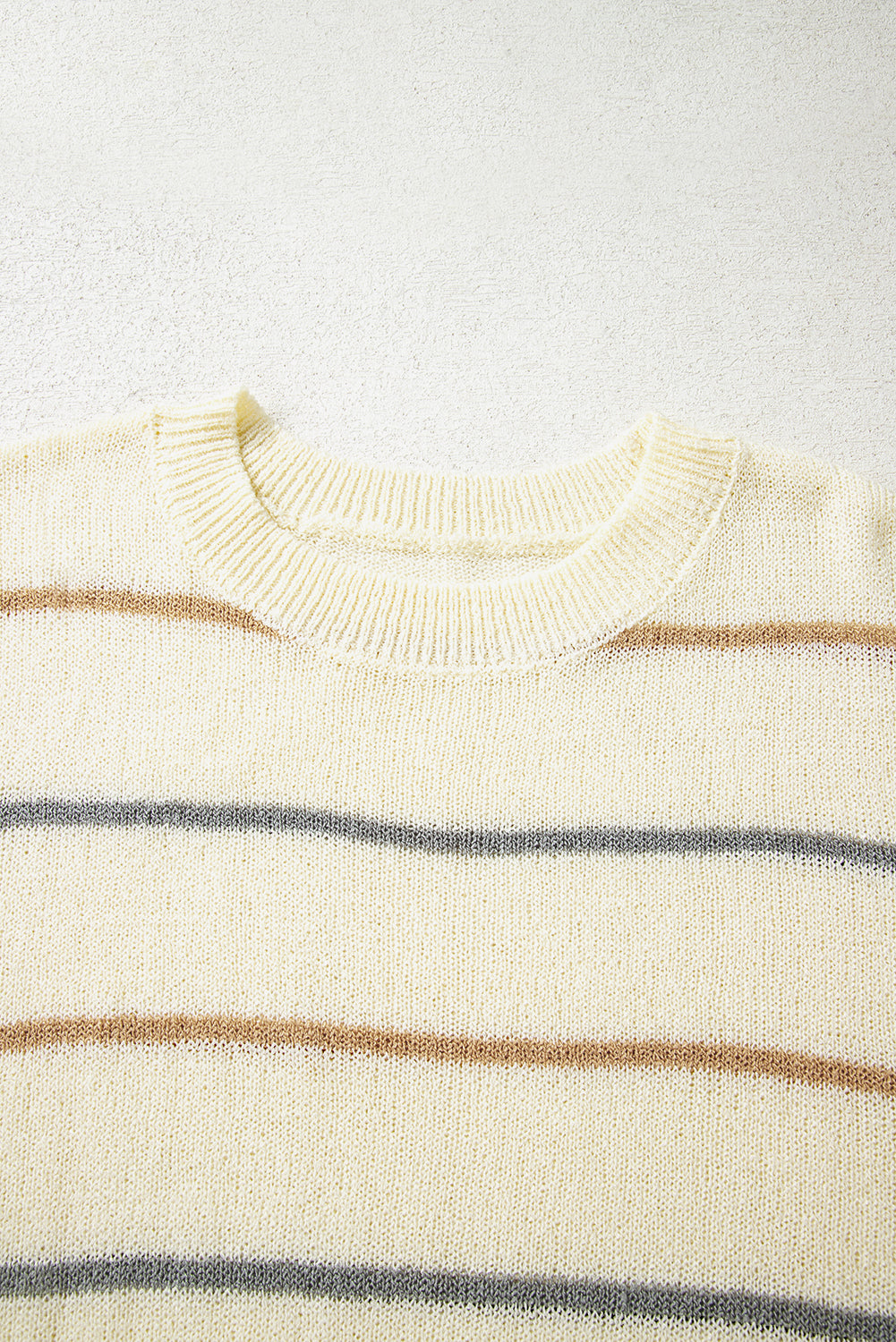 Brown Stripe Striped Ribbed Edge Drop Shoulder Sweater