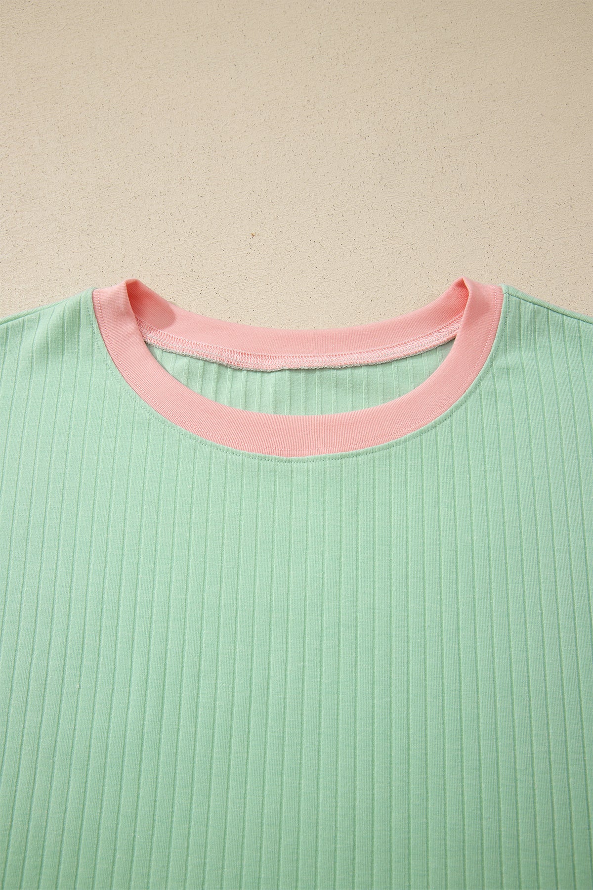 Clearly Aqua Soft Ribbed Color Block Trim Casual Short Set