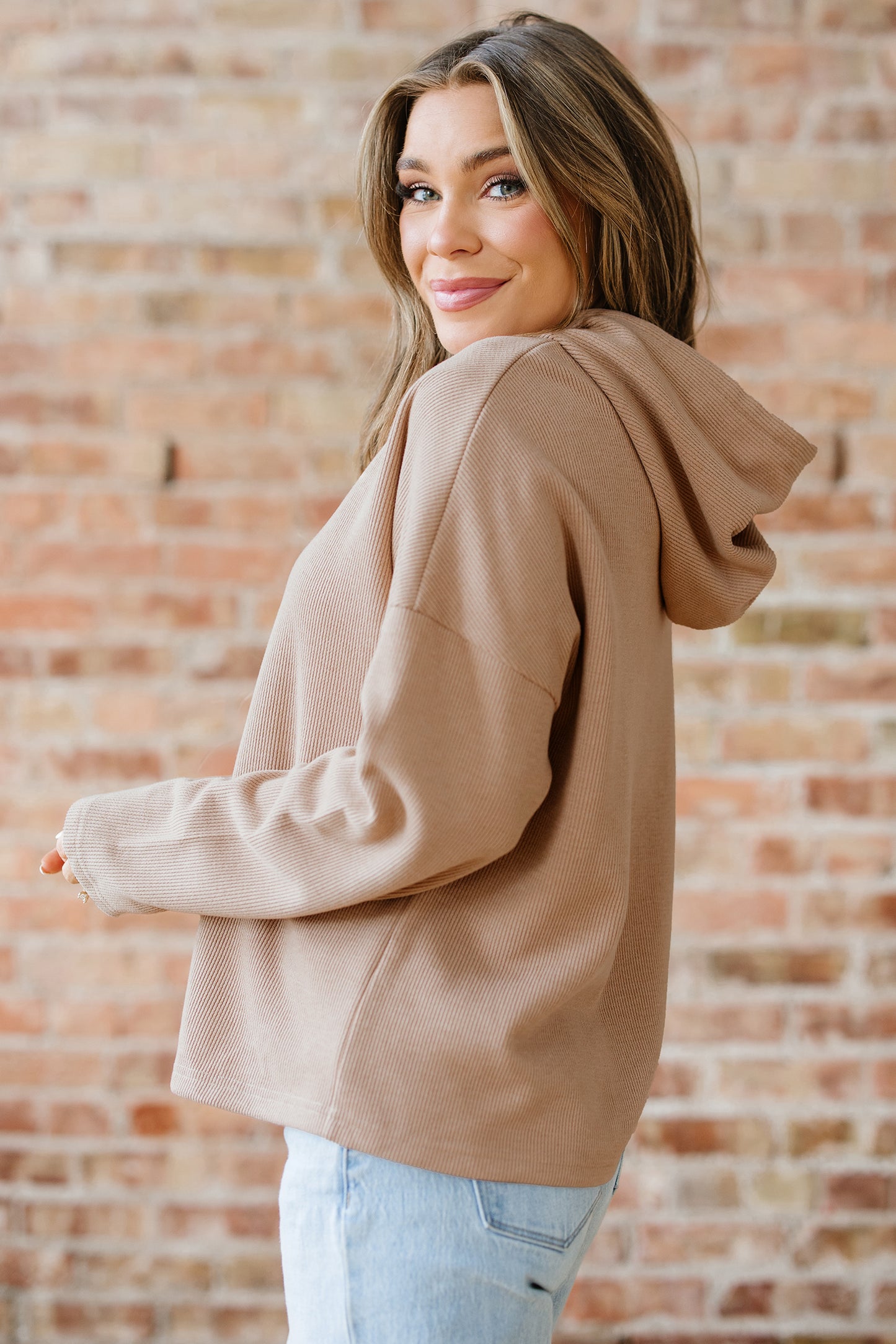 Jet Stream Thermal Textured Lace Drawstring Baggy Hoodie