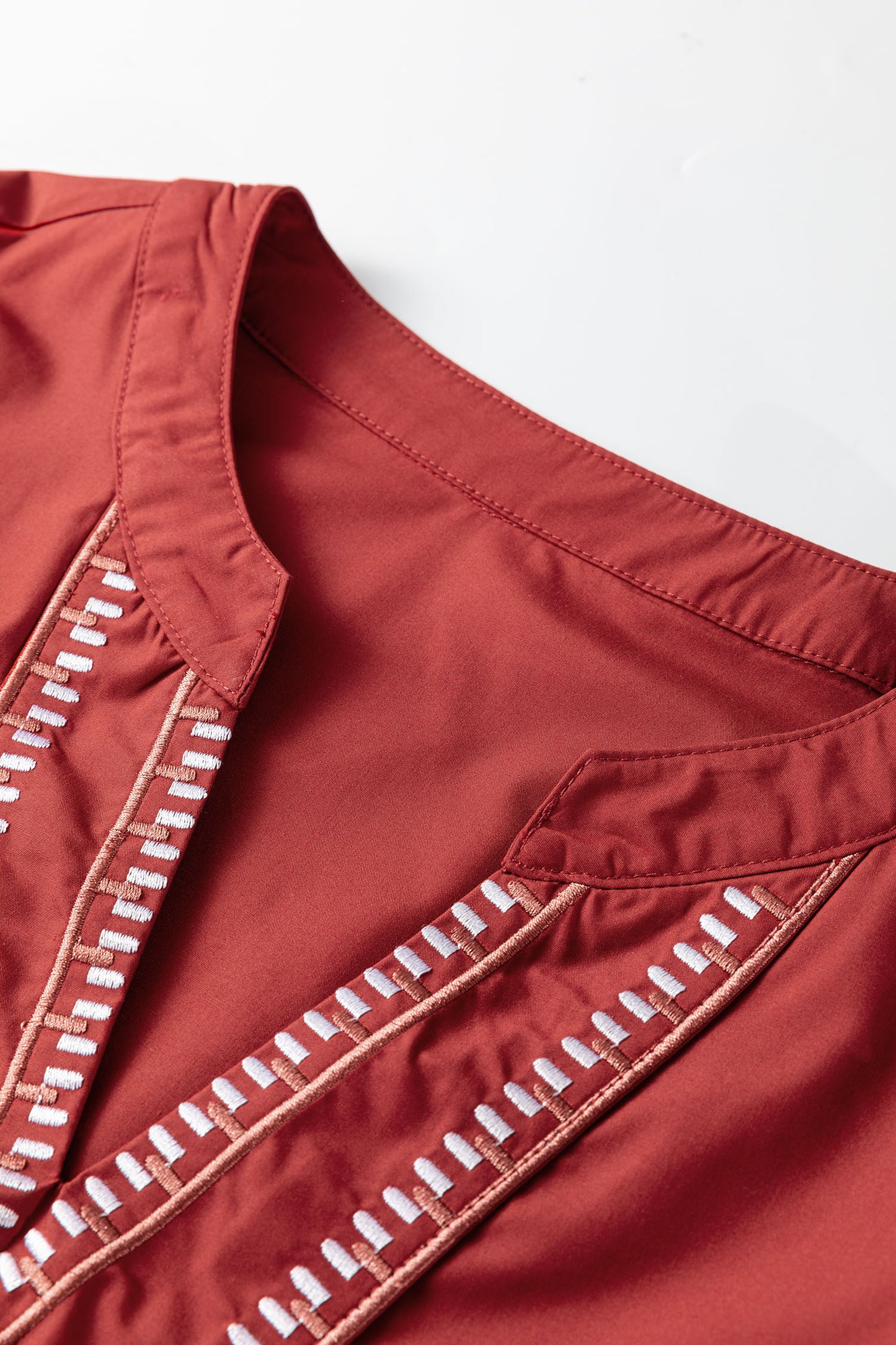 Clay Contrast Trim Flutter Sleeve V Neck Blouse